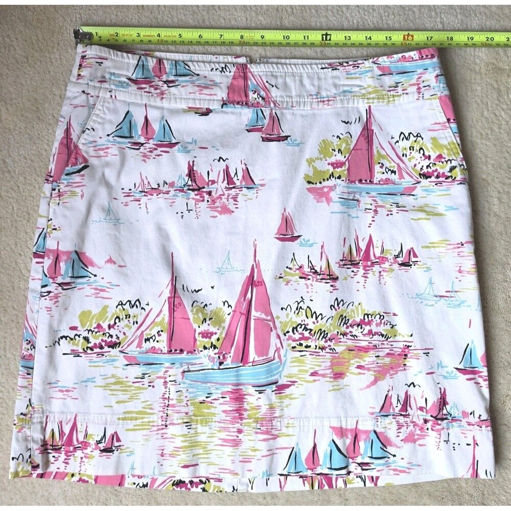 Talbots Skirt White Pink Boat Print Pockets Size 14 P